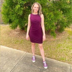 Ivanka Trump Plum Sleeveless Sheath Dress with Sunburst & Gold Zipper Accent